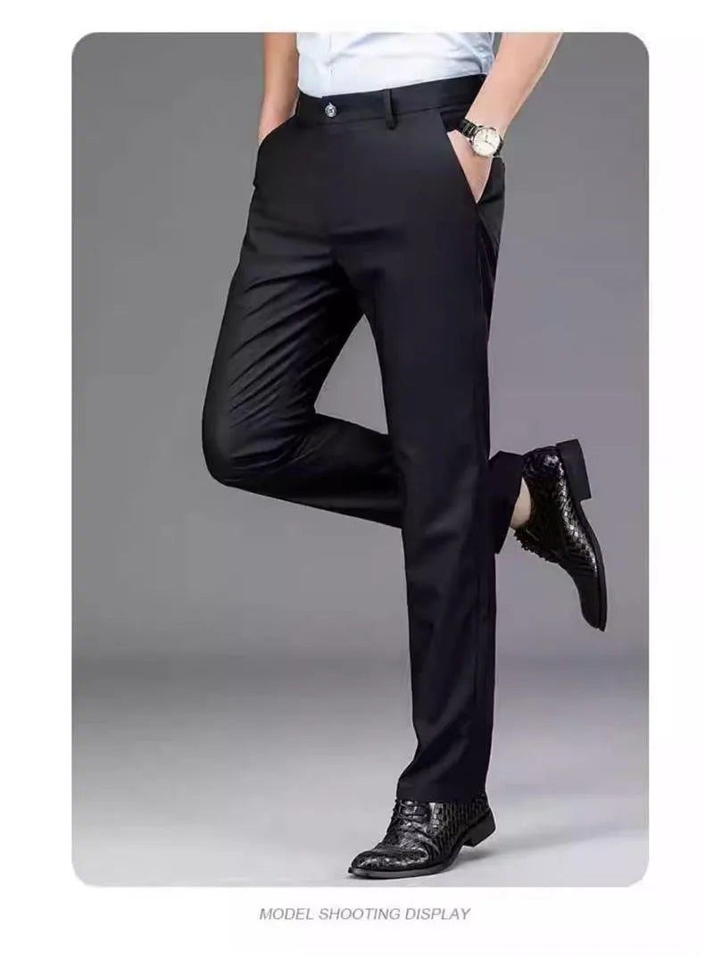 Male Smart Casual Pants Stretchy Sports Men's Fast Dry Trousers Spring Autumn Full Length Straight Office Black Navy Work Pants